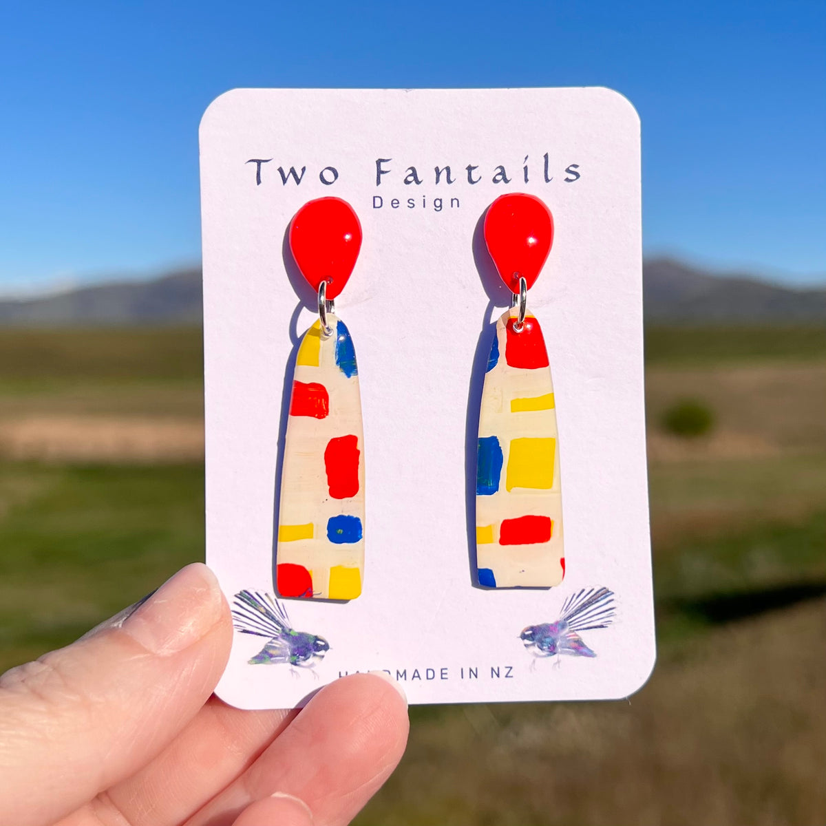 Colour Me Mondrian – Colourful Abstract Hand-Painted Dangle Earrings