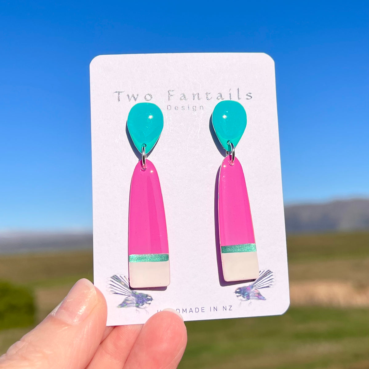 Sugar Rush – Mauve & Turquoise Hand-Painted Dangle Earrings