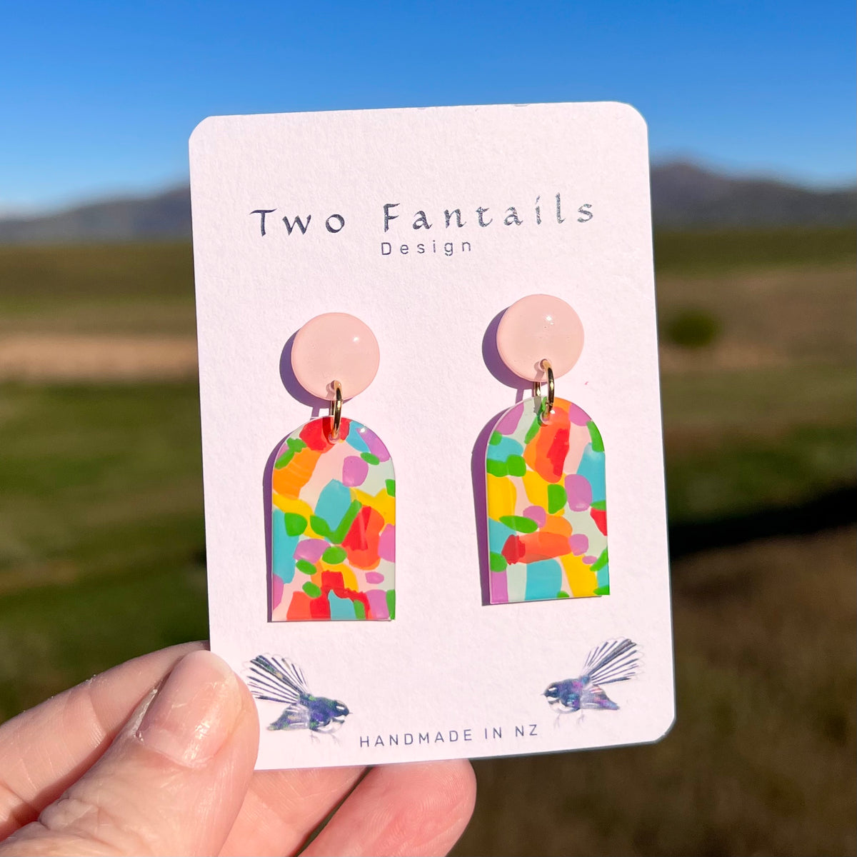 Colour Me Happy – Abstract Hand-Painted Dangle Earrings