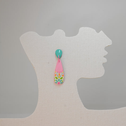 Confetti Fiesta – Hand-Painted Pink & Turquoise Dangle Earrings