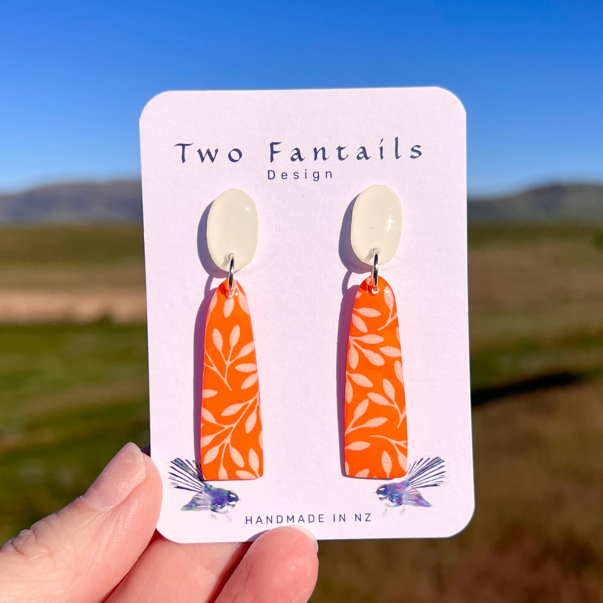 Orange Blossom Breeze – Hand-Painted Orange Botanical Dangle Earrings