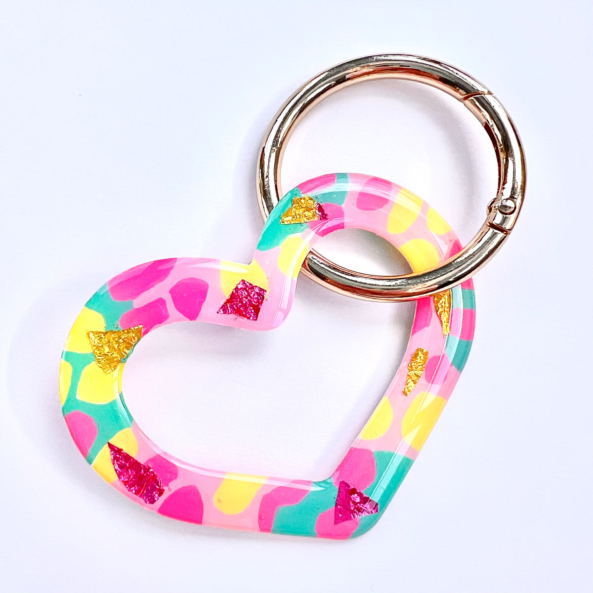 Colour Crush chunky heart keyring in bright pink teal and yellow