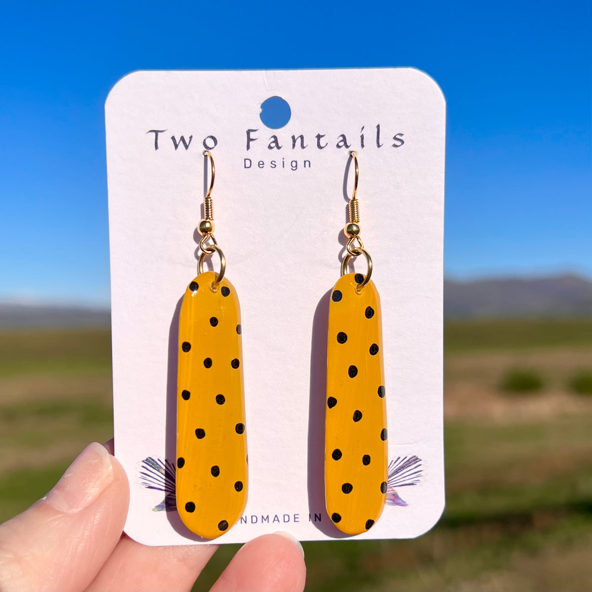 Dotty About Mustard – Hand-Painted Polka Dot Dangle Earrings