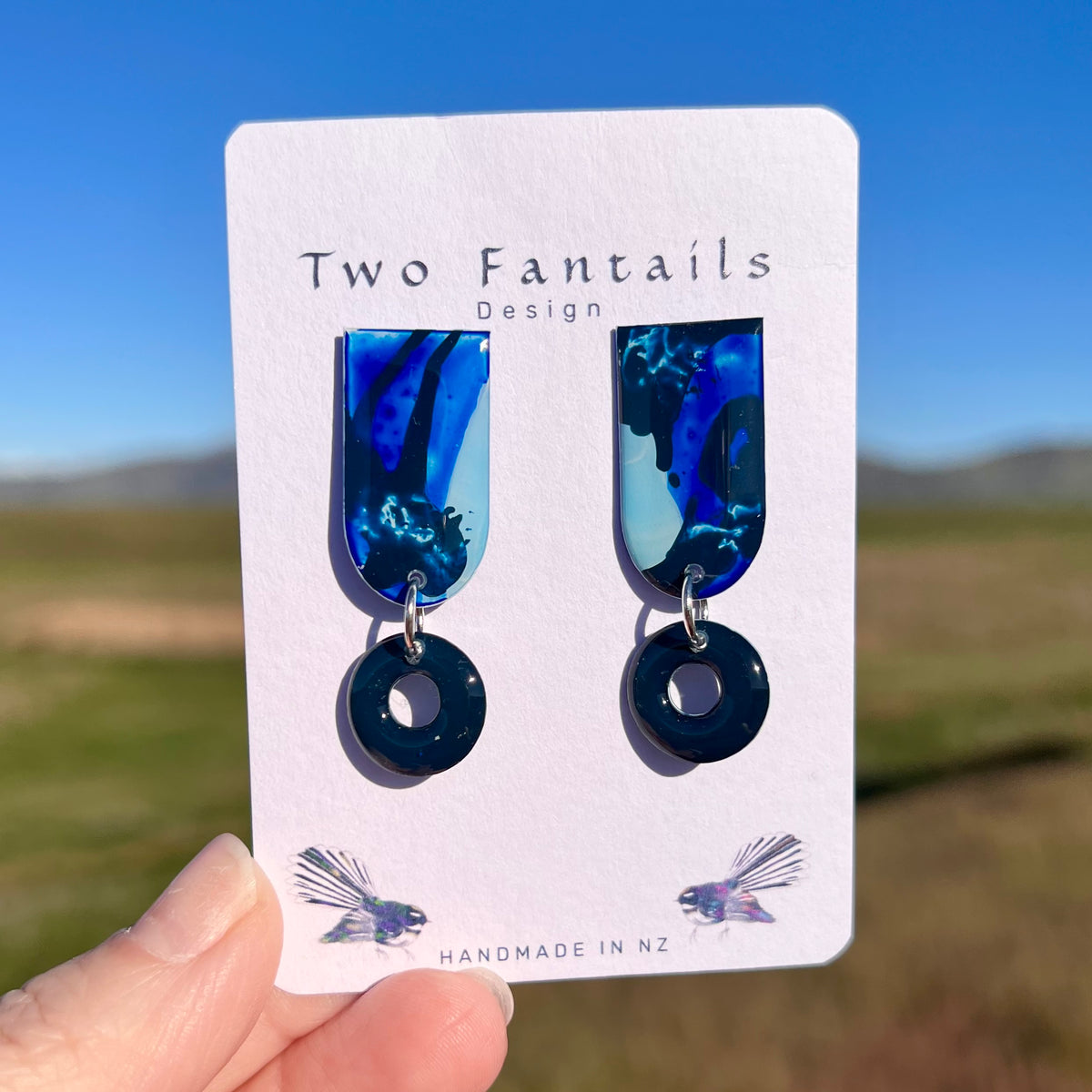 Into the Deep – Hand-Painted Blue Abstract Dangle Earrings