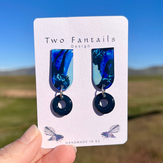 Into the Deep – Hand-Painted Blue Abstract Dangle Earrings