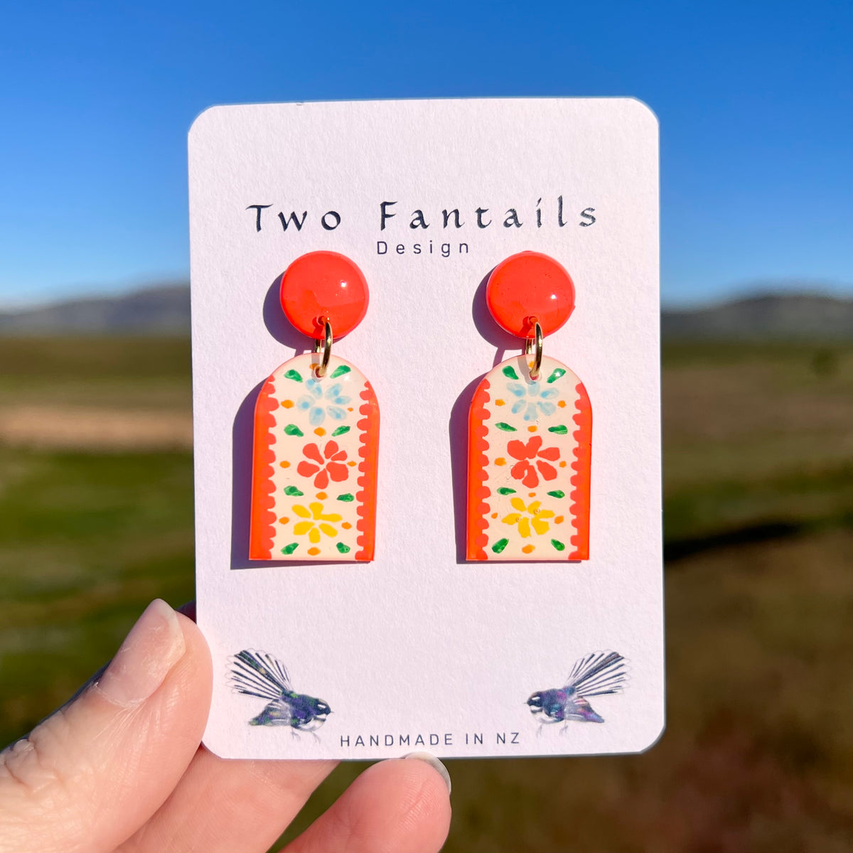 Fiesta Florals – Hand-Painted Colourful Floral Dangle Earrings