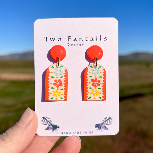Fiesta Florals – Hand-Painted Colourful Floral Dangle Earrings