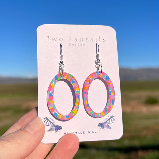 Confetti Crush – Colourful Hand-Painted Oval Dangle Earrings