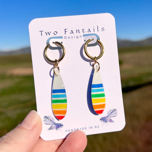 Chasing Rainbows – Hand-Painted Rainbow Stripe Dangle Earrings