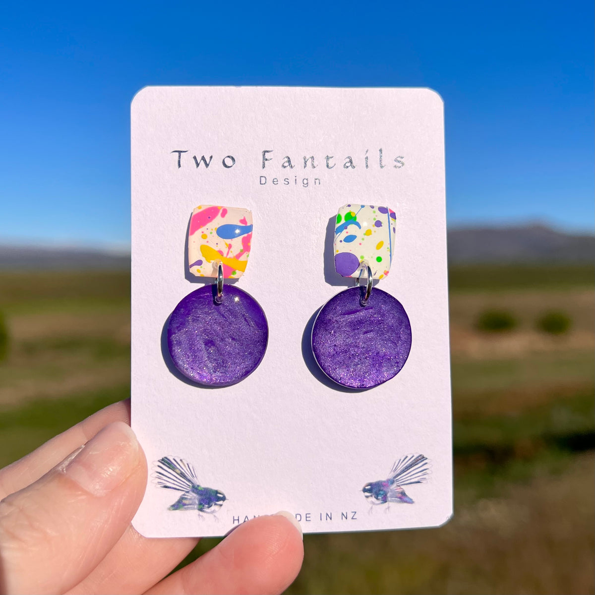 Purple Paint Party – Colourful Hand-Painted Purple Dangle Earrings