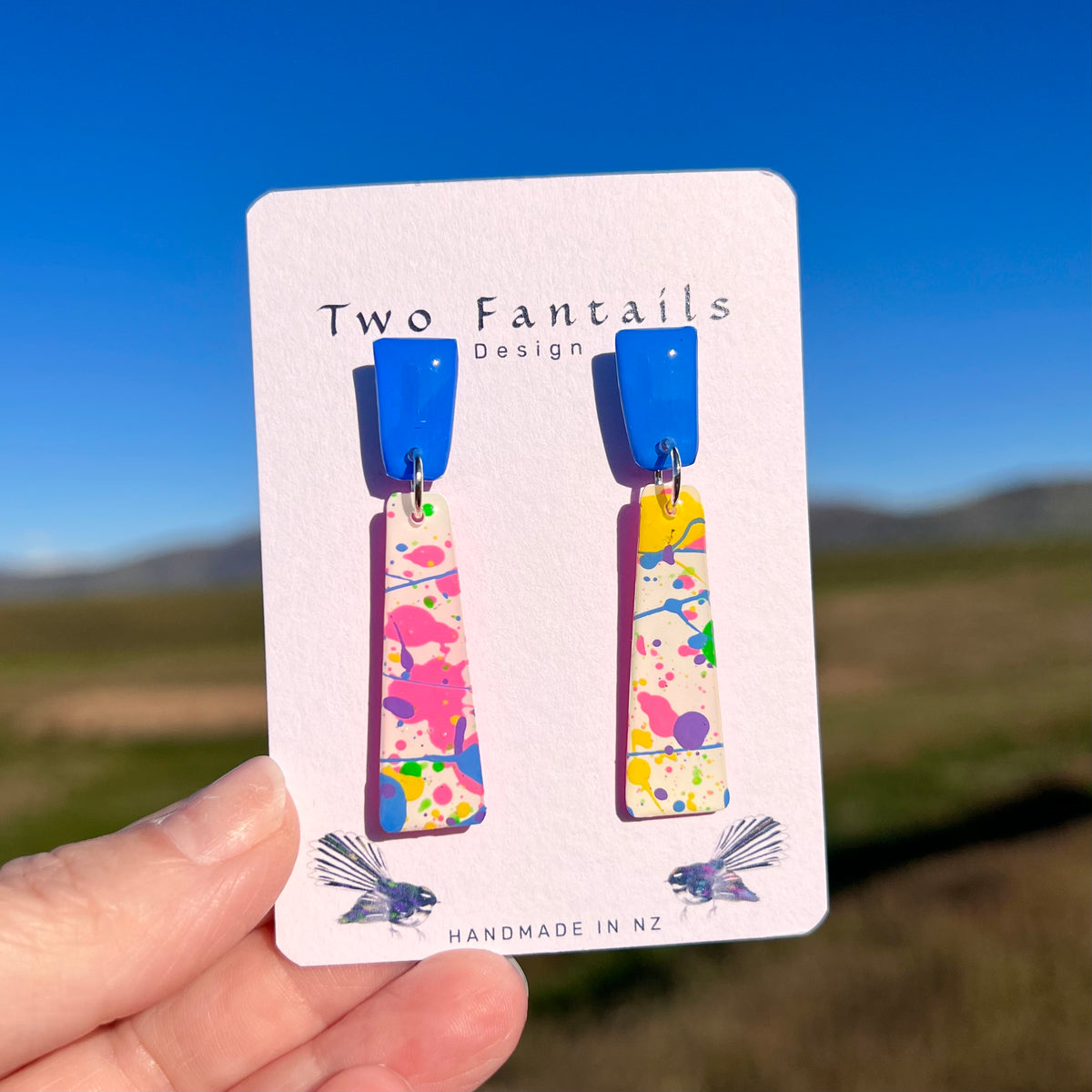 Splatter Happy – Colourful Hand-Painted Dangle Earrings