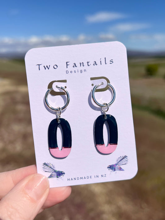 Pink After Dark – Navy & Pink Hoop Dangle Earrings