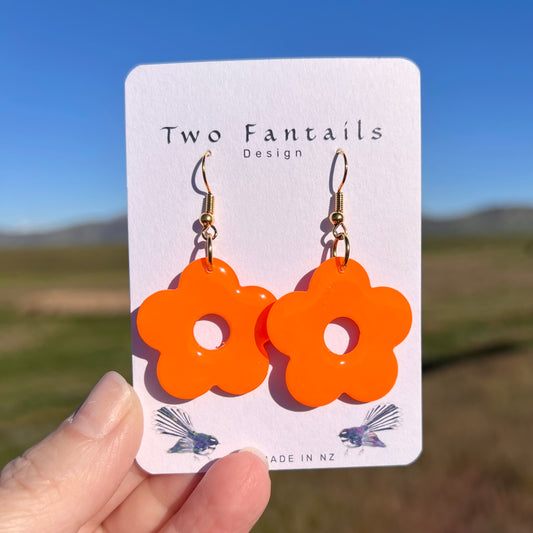 Orange You Groovy? – Bright Orange Flower Dangle Earrings