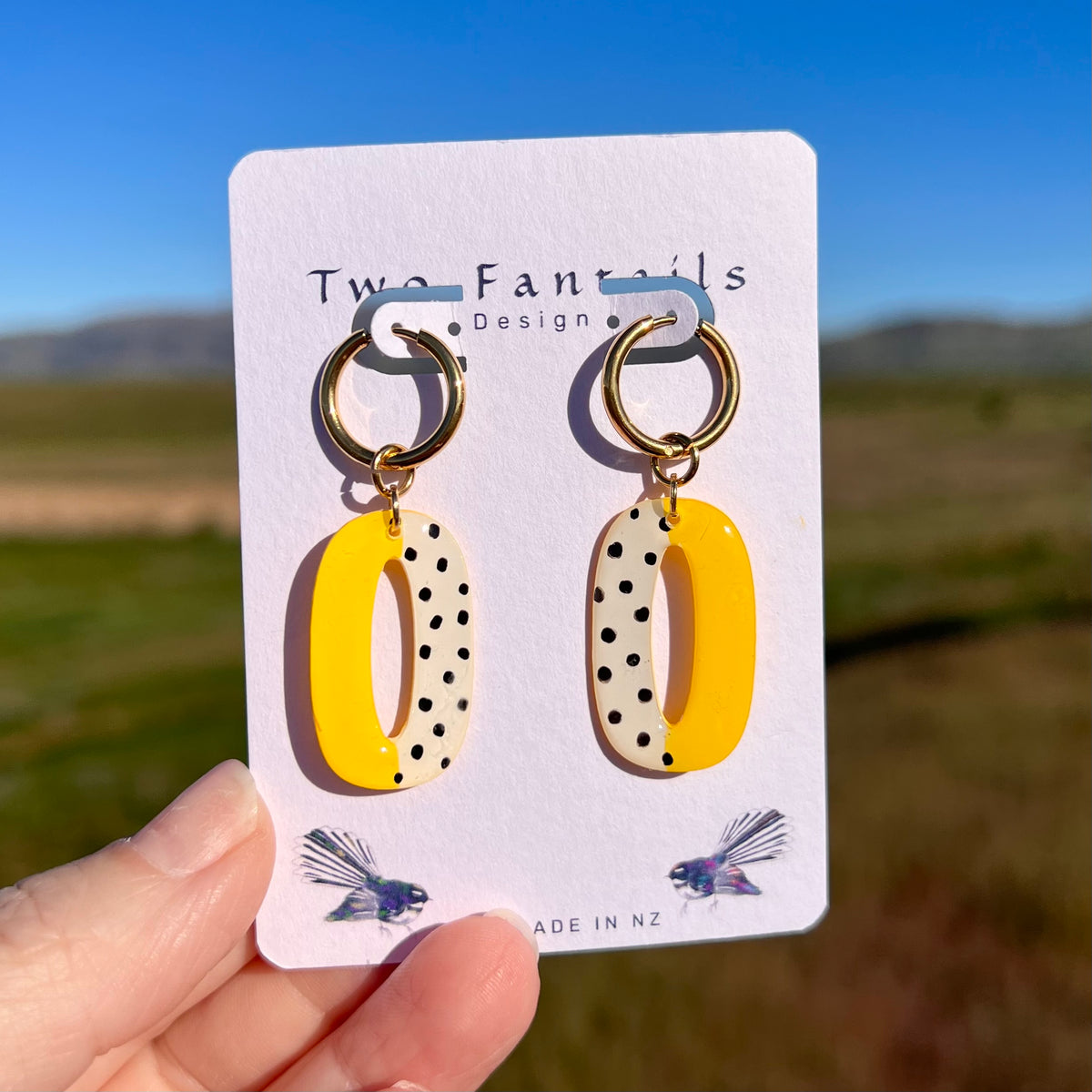 Spot of Sunshine – Hand-Painted Yellow Polka Dot Dangle Earrings