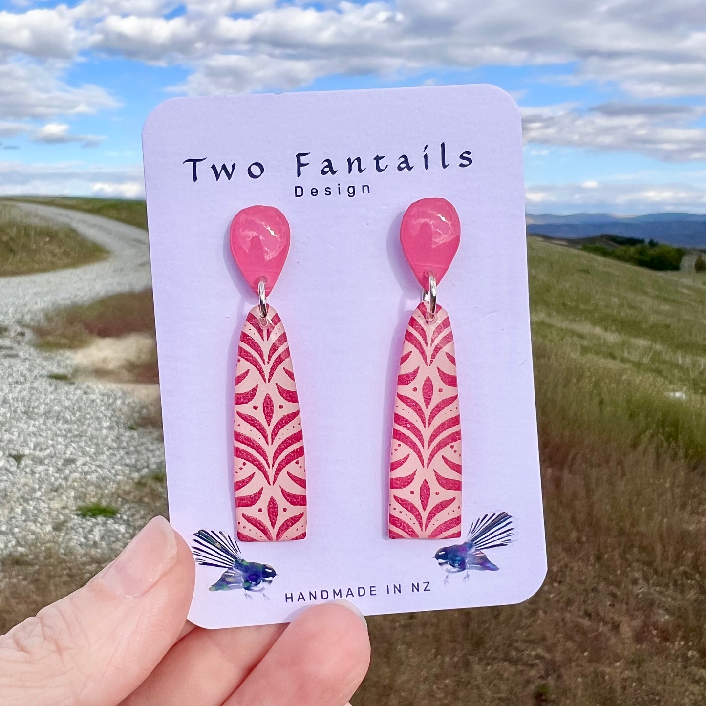 Pretty in Pink – Hand-Painted Pink Patterned Dangle Earrings