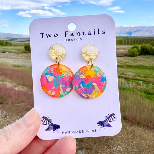 Colour Me Golden – Hand-Painted Colourful Resin Dangle Earrings