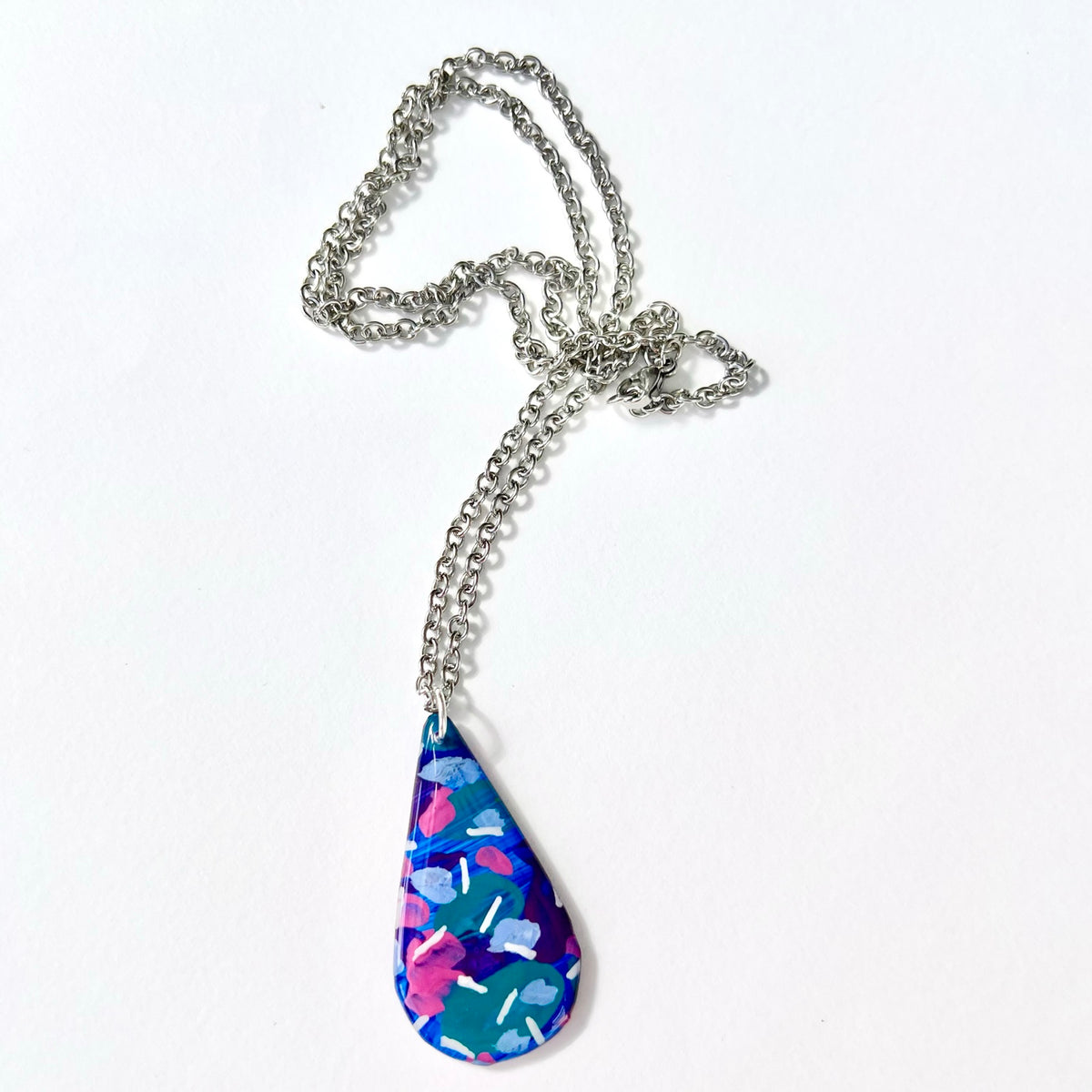 Colour Confetti abstract hand-painted teardrop necklace