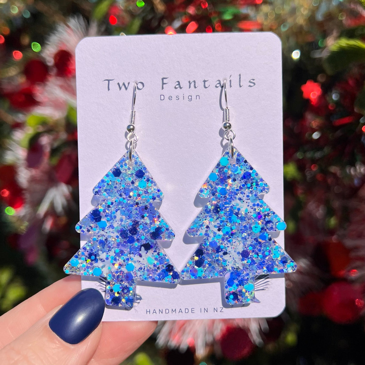 Mega Frost – Blue Glitter Christmas Trees handmade oversized Christmas tree earrings