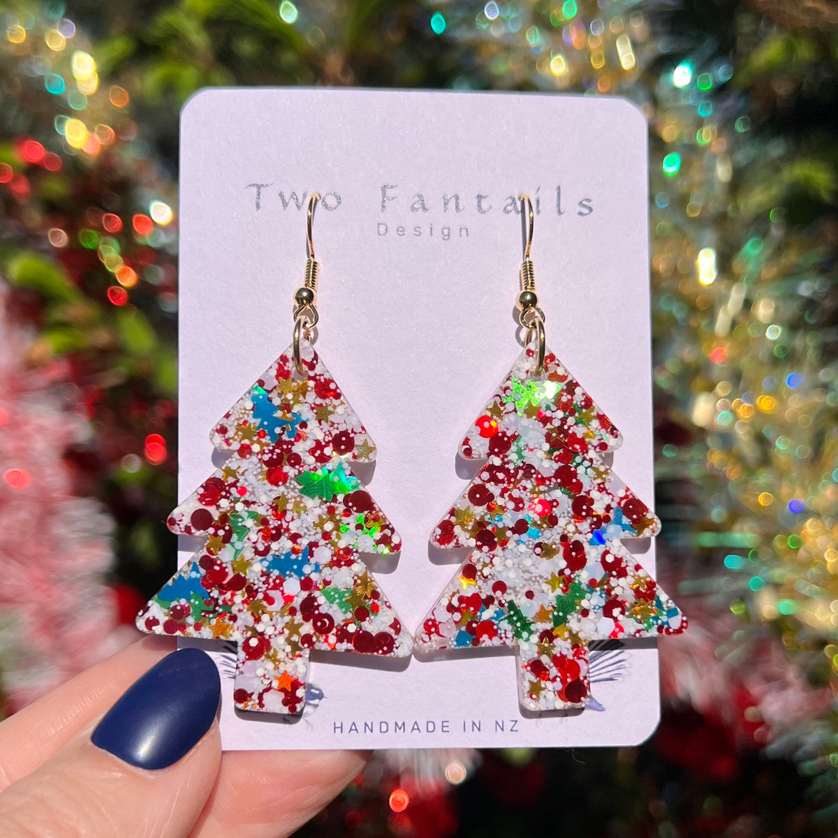 Mega Festive – Christmas Confetti Trees handmade oversized Christmas tree earrings