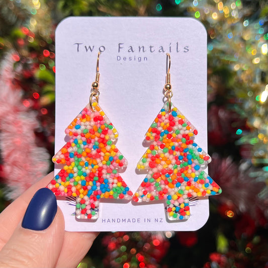 Mega Candyland – Sprinkle Christmas Trees handmade oversized Christmas tree earrings