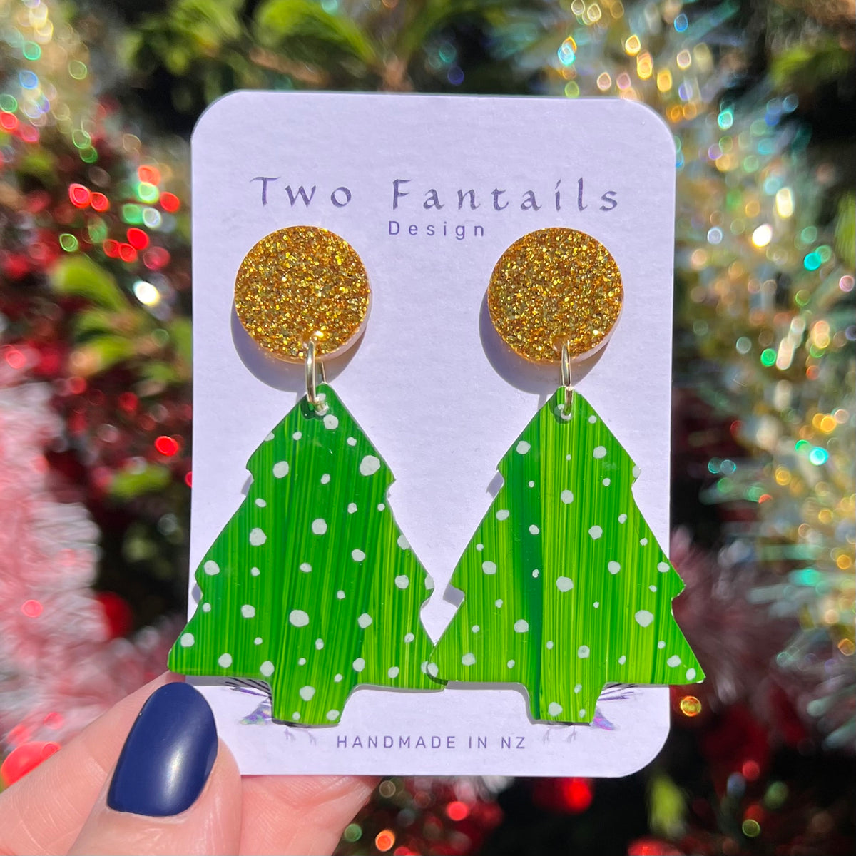 Mega Polka Pop – Green Christmas Tree Stud Dangles