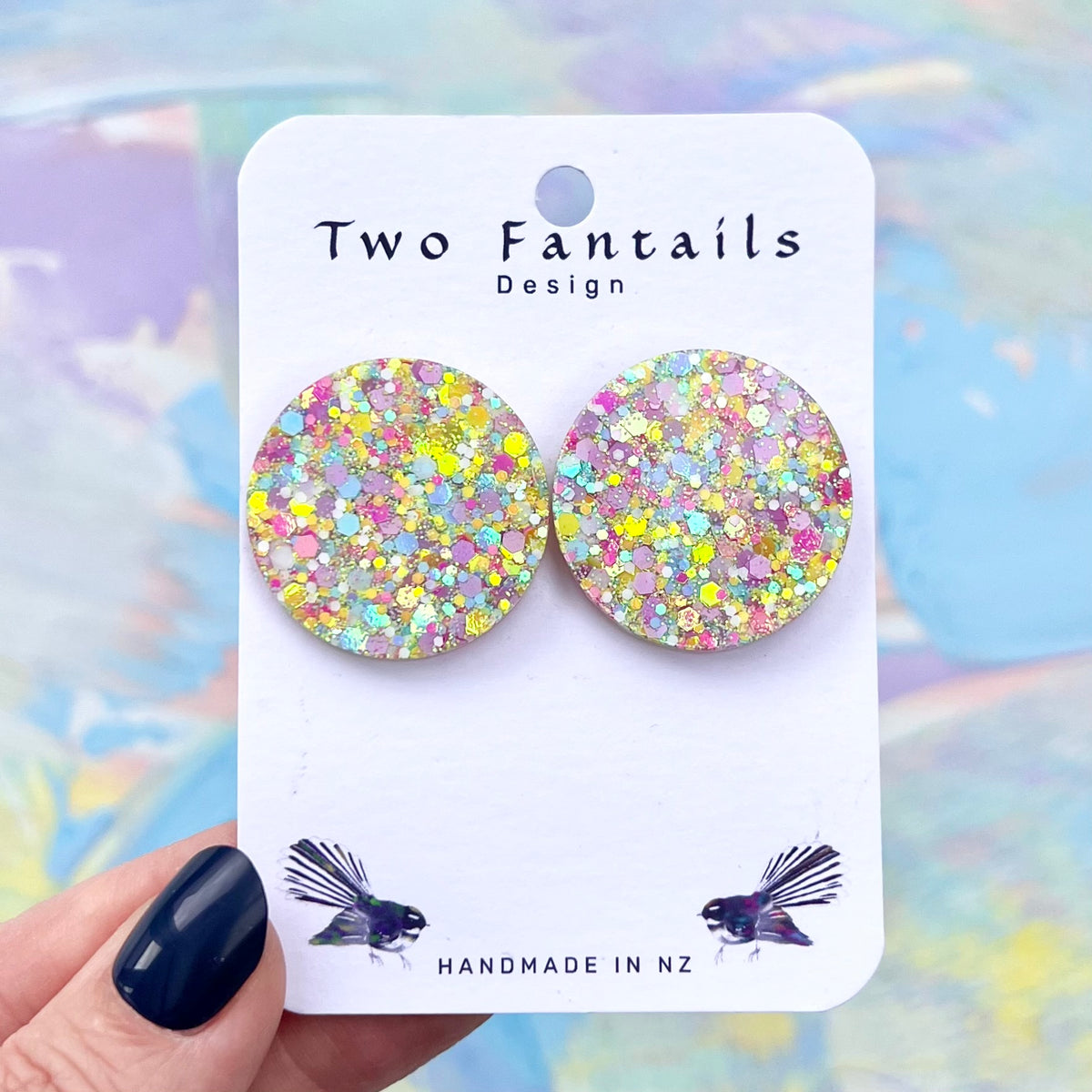 Oversized pastel iridescent glitter round stud earrings
