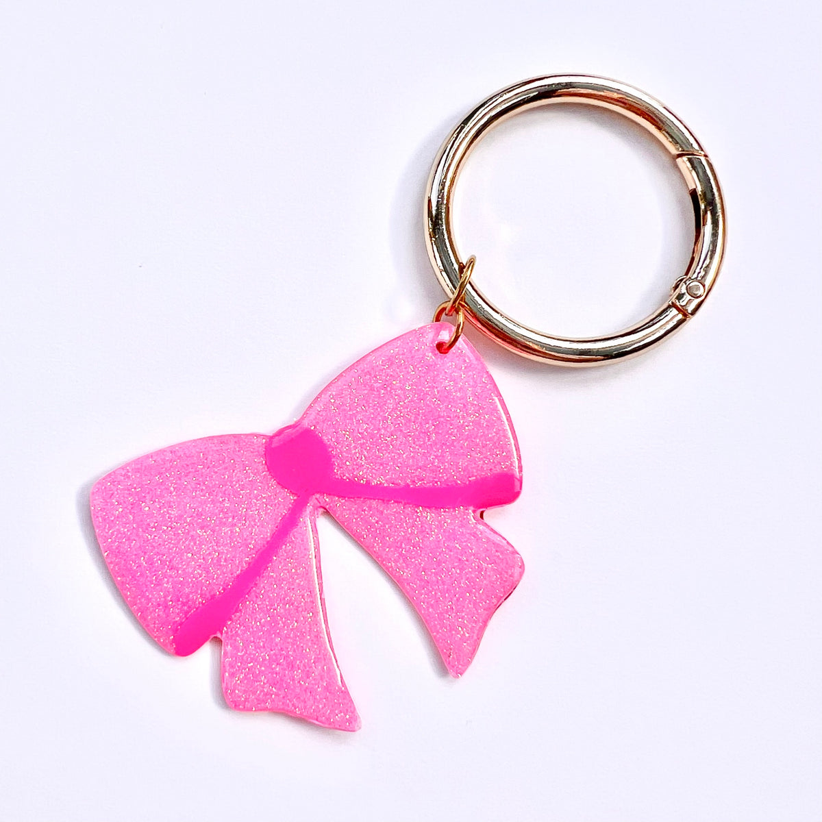 Bright pink glitter chunky bow keyring