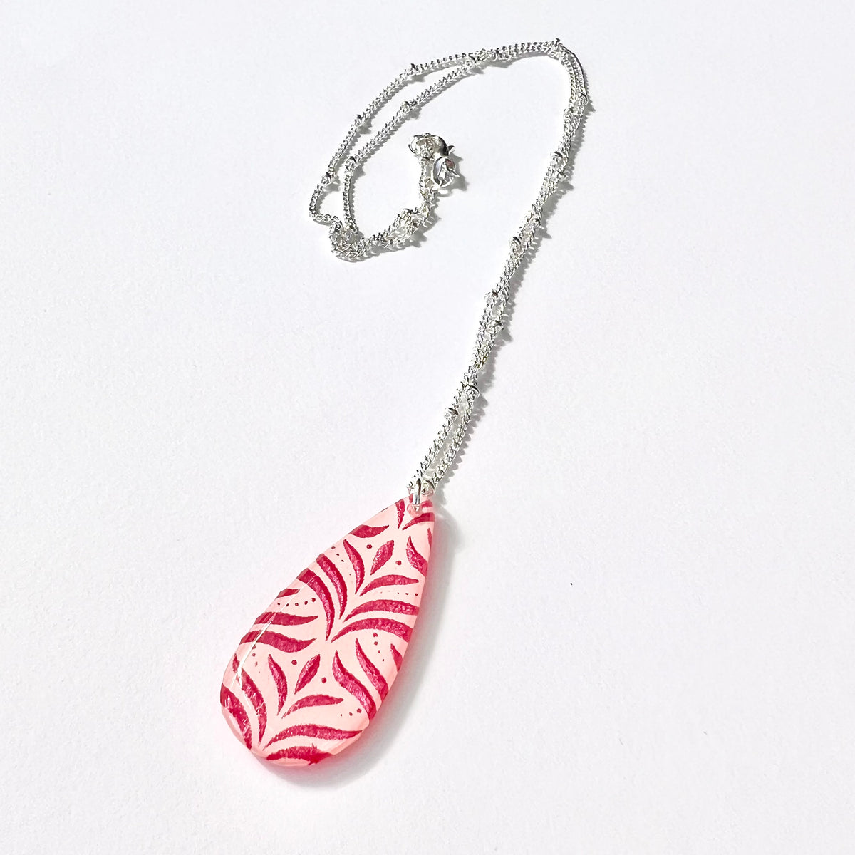 Blushing Botanicals pink and red teardrop necklace full view