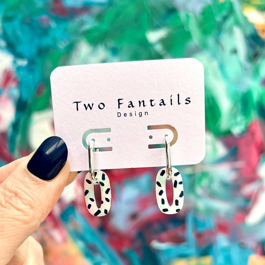 Spot On handmade spotted oval earrings with silver-tone hoops by Two Fantails Design