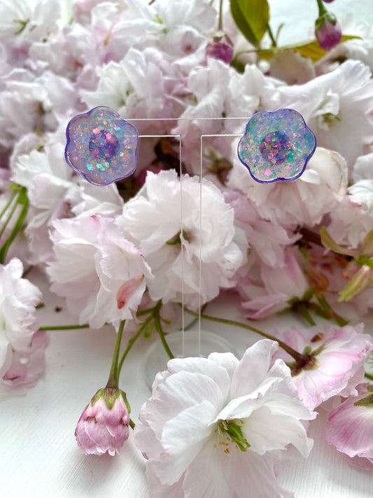 Violet Flower Studs